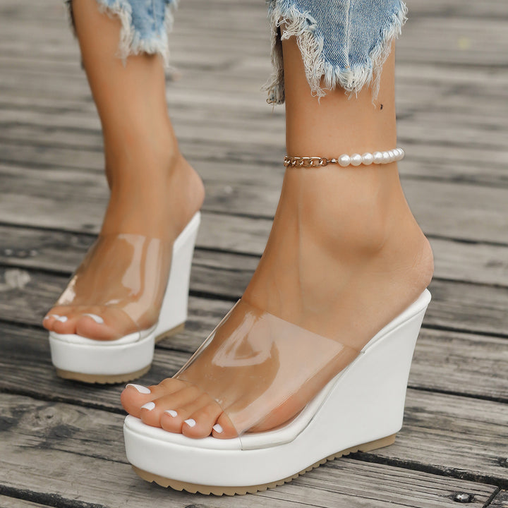Women's transparent mules with PVC upper straps, high wedge heel, and non-slip sole Mune Fashion