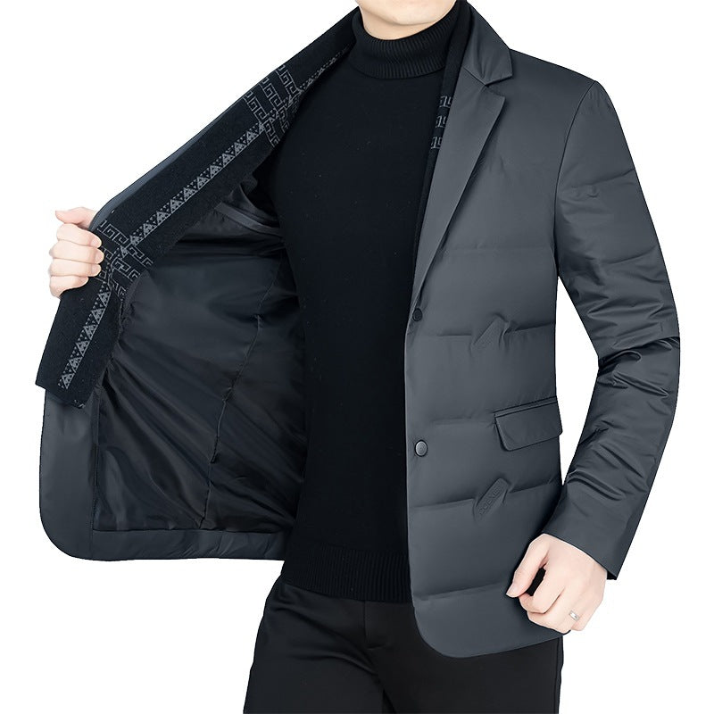 Men's Padded Business Jacket with Quilted Look and Notch Lapel Mune Fashion