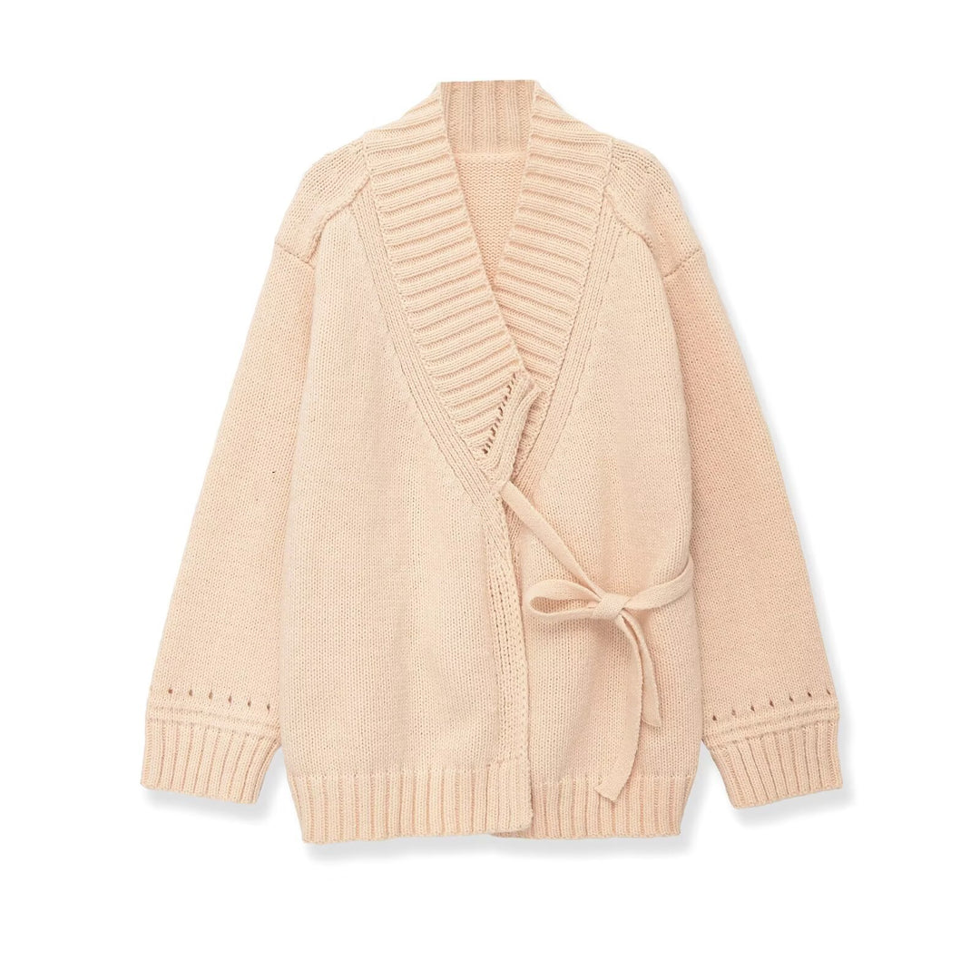 Women’s Oversized Knitted Cardigan with Tie Belt and Shawl Collar Mune Fashion