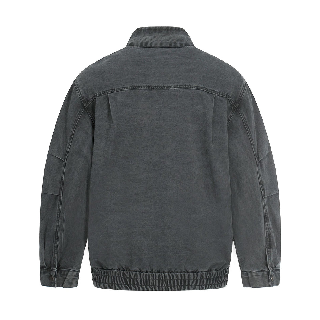 Men's short-cut field bomber in vintage canvas with stand-up collar and large flap pockets