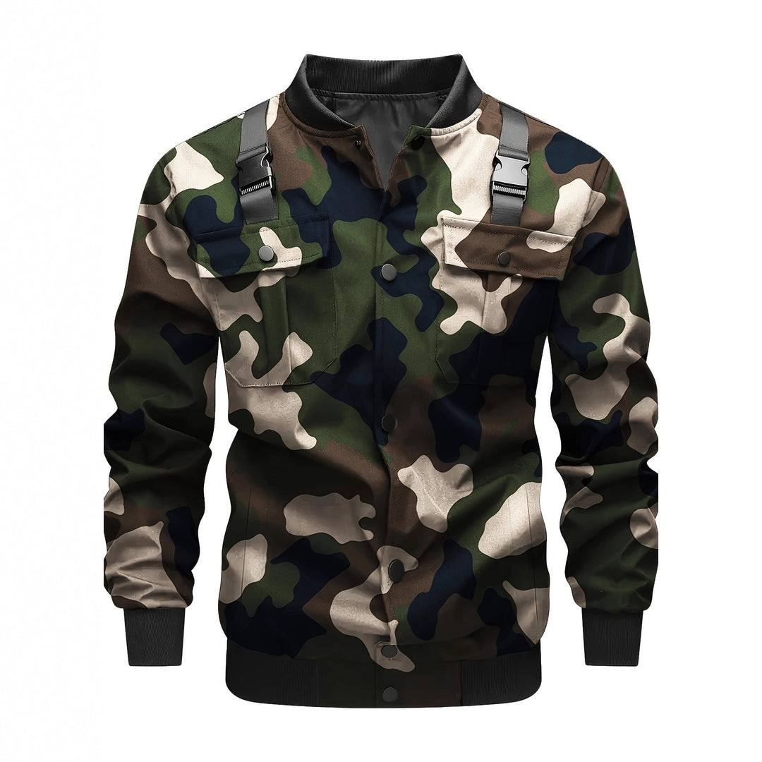 Men's utility bomber jacket with chest flap pockets, shoulder straps, and ribbed cuffs Mune Fashion
