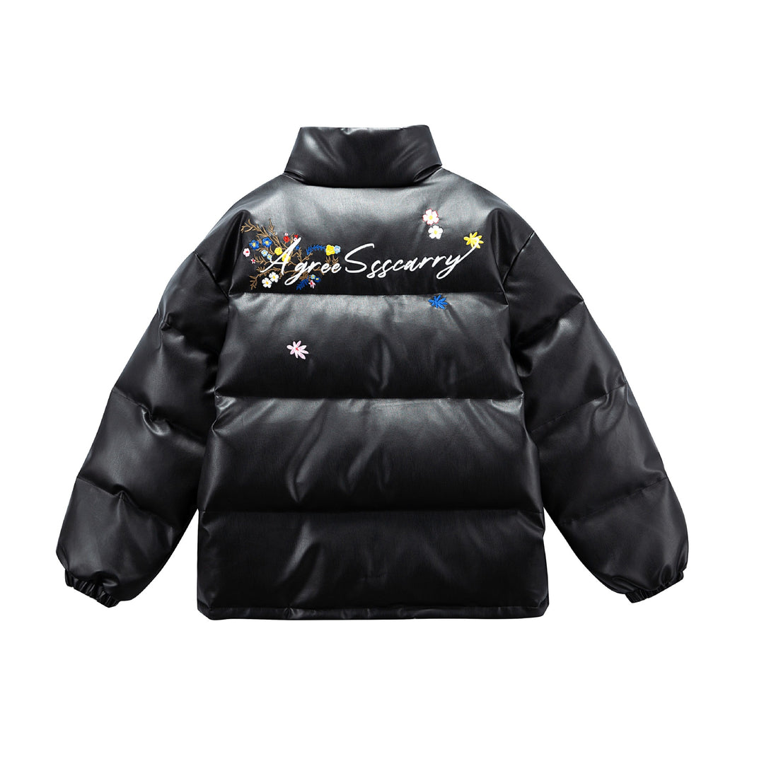 Women's Quilted Short Jacket with Floral Embroidery and High Stand-Up Collar Mune Fashion