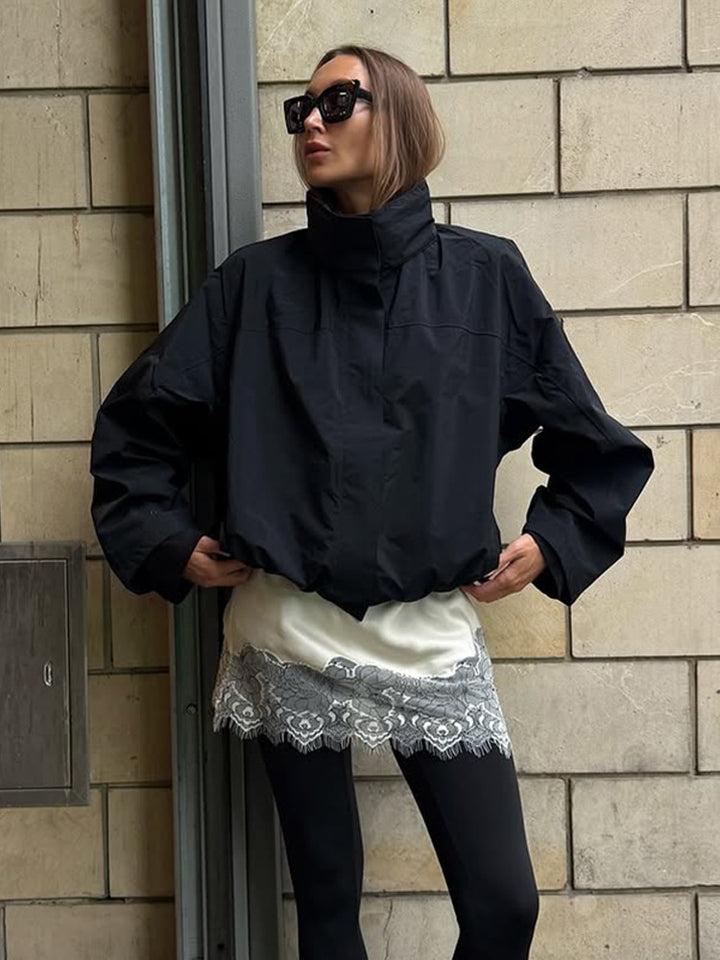 Women's Cropped Wind Jacket with high-closing stand-up collar and boxy silhouette Mune Fashion