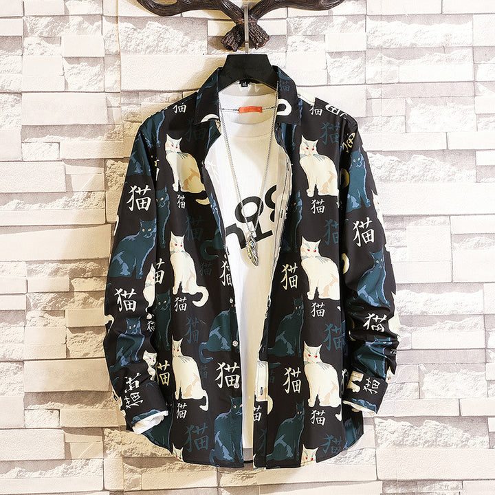 Men's long-sleeved shirt with open lapel collar, contrasting floral print and casual regular-fit silhouette Mune Fashion