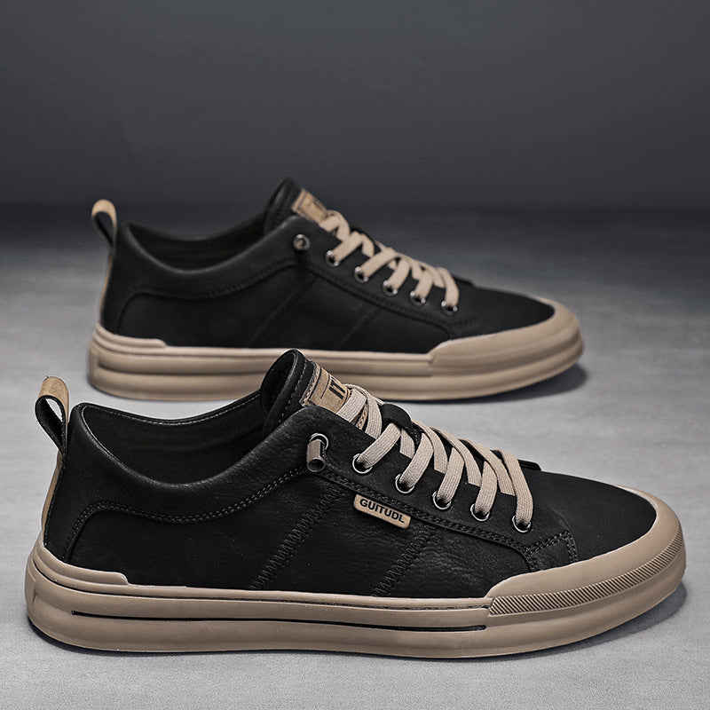Men's Casual Leather Sneakers with Padded Ankle Collar and Durable Rubber Sole Mune Fashion