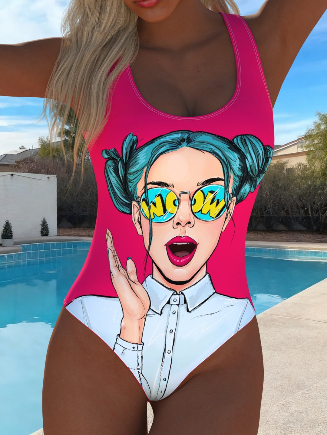 Ladies swimsuit with creative graphic design and high leg cut Mune Fashion