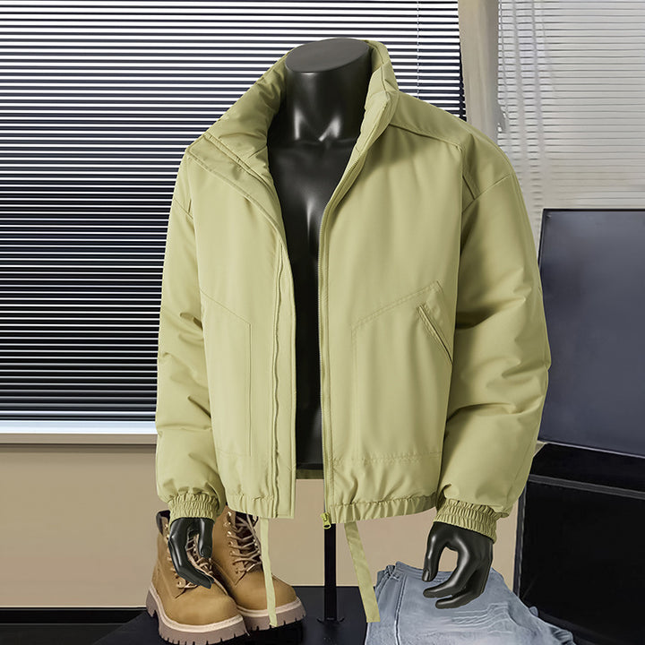 Men's thermal insulated short bomber jacket with stand-up collar and drawstring waistband Mune Fashion