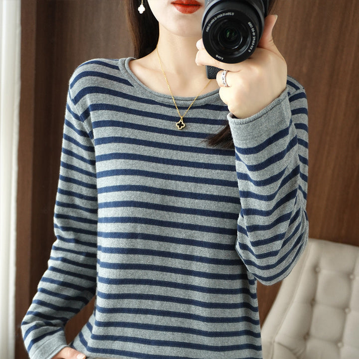 Women’s maritime inspired cotton fine-knit sweater with stripes and slightly boxy silhouette Mune Fashion
