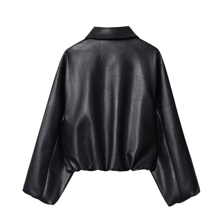 Women's short jacket in boxy look made of vegan leather with concealed zipper Mune Fashion