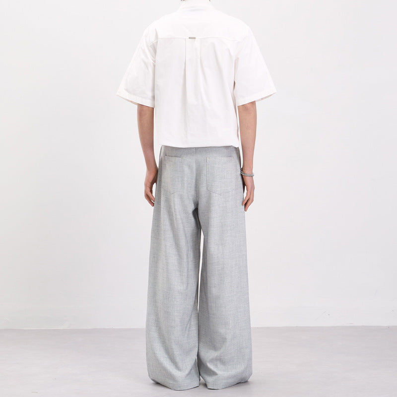 Men's Wide Draped Suit Trousers with Double Pleats and Floor-Length Palazzo Silhouette Mune Fashion