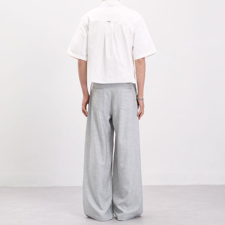 Men's Wide Draped Suit Trousers with Double Pleats and Floor-Length Palazzo Silhouette Mune Fashion