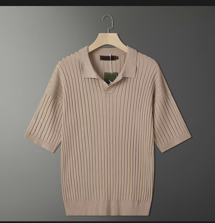 Men's Fashion Short Sleeve Knit Polo Shirt Mune Fashion
