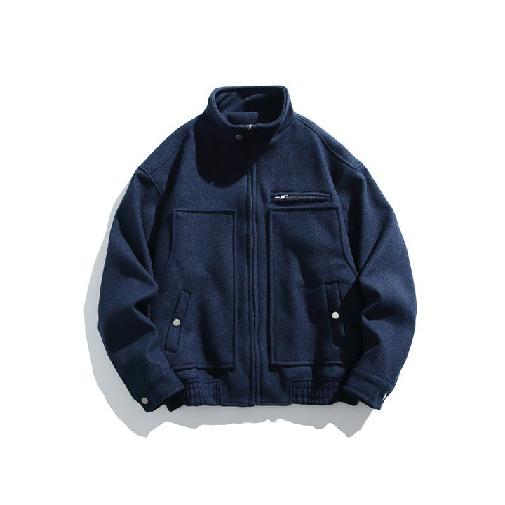 Men's short-cut boxy wool blend blouson with stand-up collar, elastic hem, and zippered chest pocket Mune Fashion