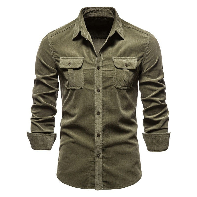 Men's long-sleeved cord shirt with applied breast pockets and Kent collar Mune Fashion