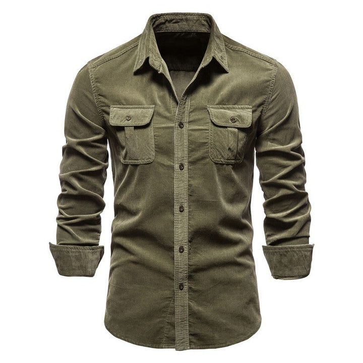 Men's long-sleeved cord shirt with applied breast pockets and Kent collar Mune Fashion