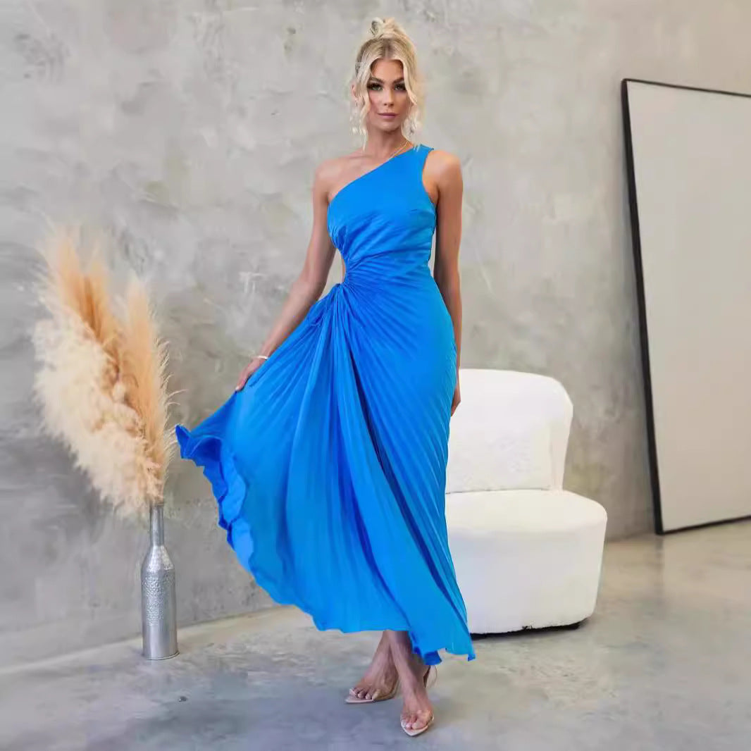 Women’s Maxi Dress with Refined Draping and Asymmetrical Design Mune Fashion