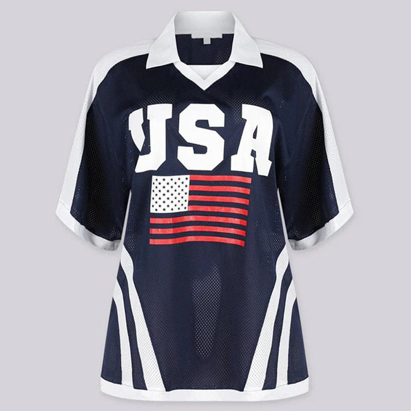Ladies retro sporty soccer jersey with V-neck and breathable mesh Mune Fashion