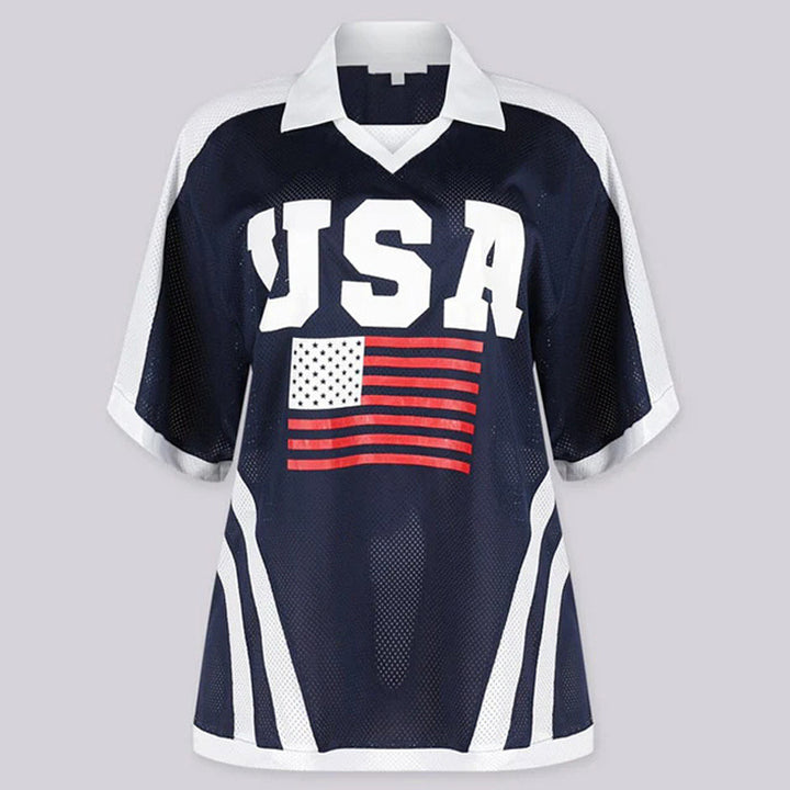 Ladies retro sporty soccer jersey with V-neck and breathable mesh Mune Fashion
