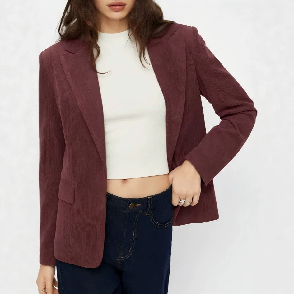 Women's cord blazer with a slim silhouette, narrow lapels, and patch pockets Drune