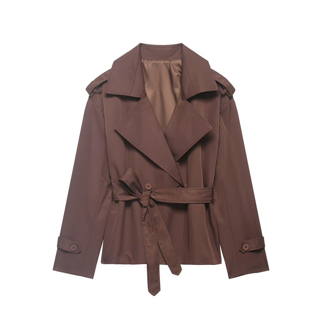 Women's Lightly Tailored Trench Coat with Belt, Epaulettes and Satin Lining Mune Fashion