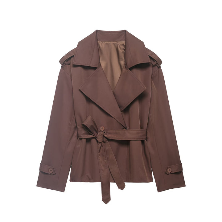 Women's Lightly Tailored Trench Coat with Belt, Epaulettes and Satin Lining Mune Fashion