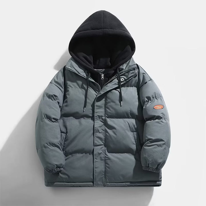 Men's Padded Winter Puffer Jacket with Two-Layer Hood and Elastic Cuffs Mune Fashion