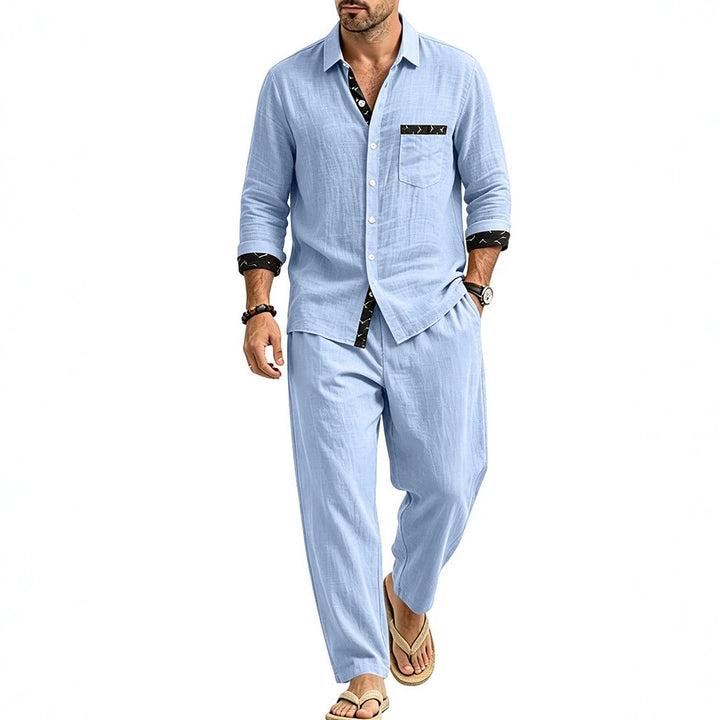 Men's Lightweight Linen Look Casual Set with Shirt and Relax Pants Mune Fashion