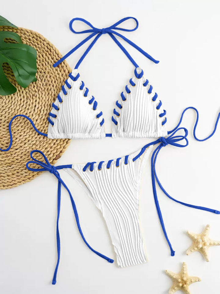 Women's triangle bikini with sophisticated lacing details and modern ribbed texture Mune Fashion