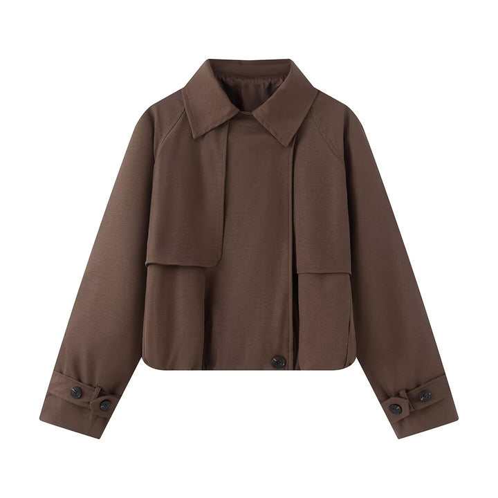 Women Short Trench-Style Blouson with Concealed Button Placket and Drawstring Hem Mune Fashion