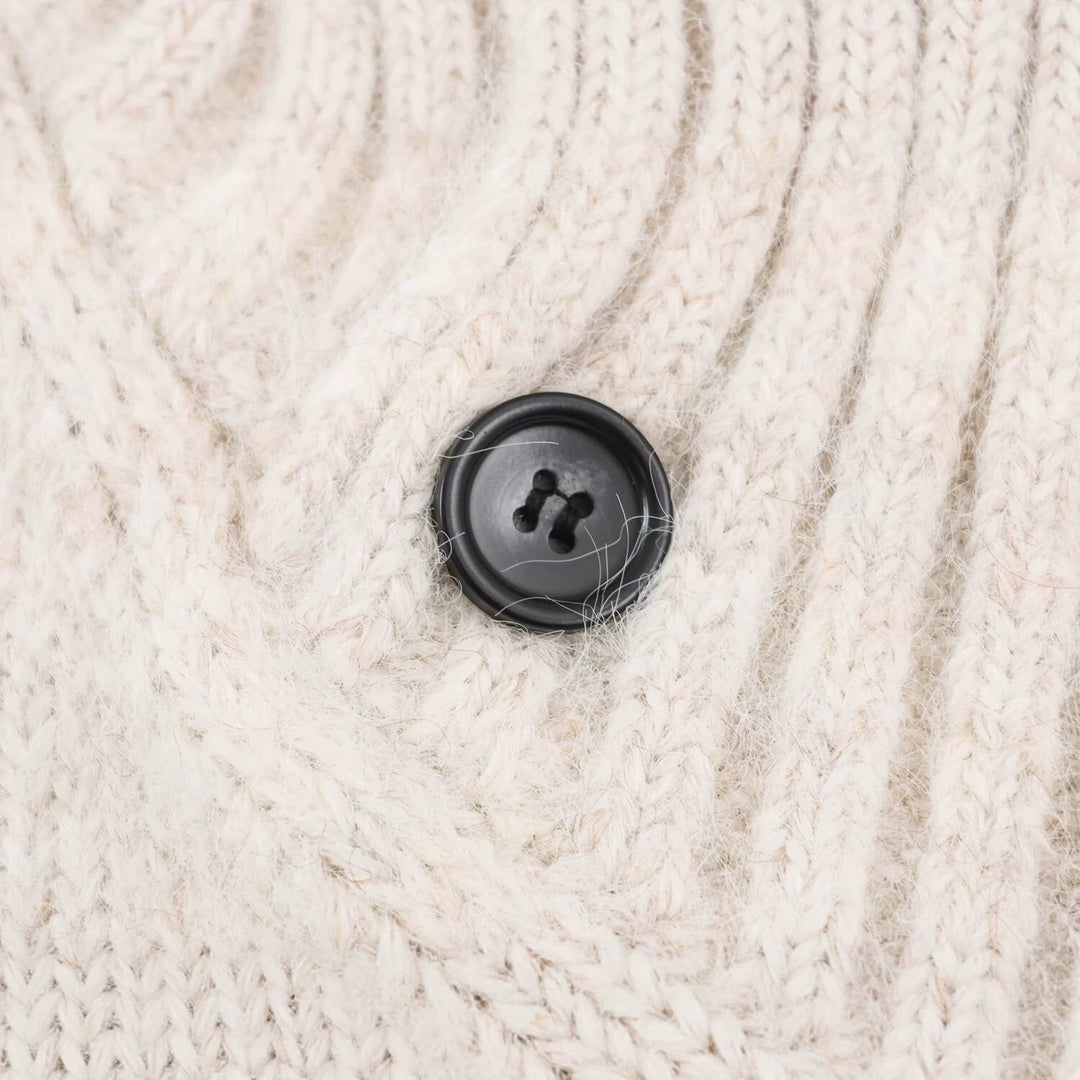 Women's Oversized Knit Sweater with High Ribbed Collar, Button Detail and V-Neck Mune Fashion