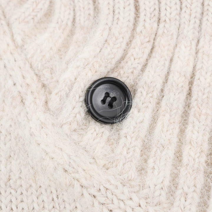 Women's Oversized Knit Sweater with High Ribbed Collar, Button Detail and V-Neck Mune Fashion