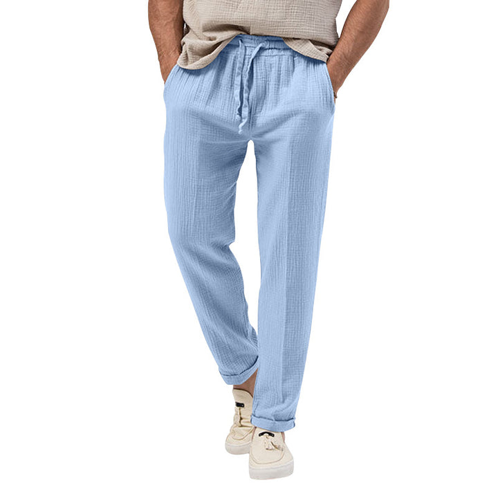 Men's casual linen relaxation pants with elastic drawstring waistband and practical side pockets Mune Fashion