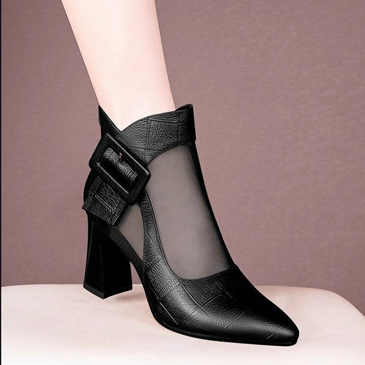 Women Elegant Ankle Boots with Transparent Inserts and Block Heel Mune Fashion