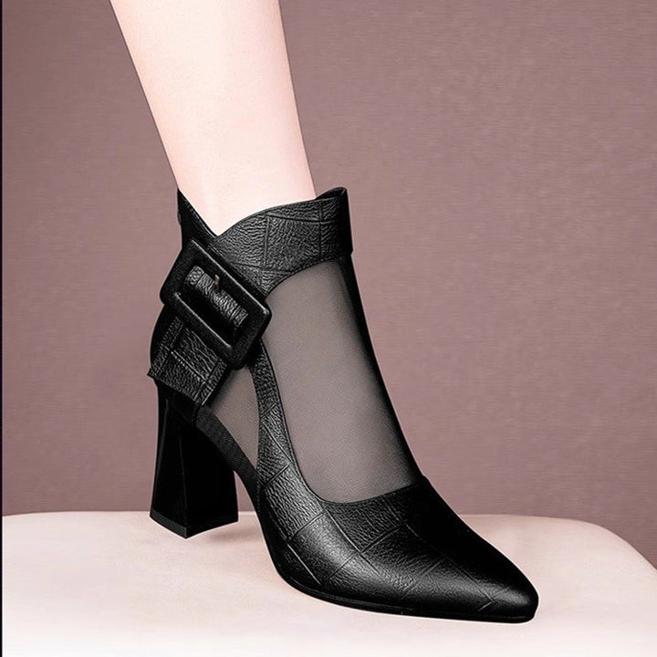 Women Elegant Ankle Boots with Transparent Inserts and Block Heel Mune Fashion