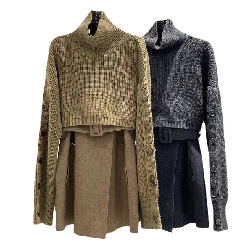 Women Short-Cut Turtleneck Bolero Wrap with Long Sleeve Buttons Mune Fashion