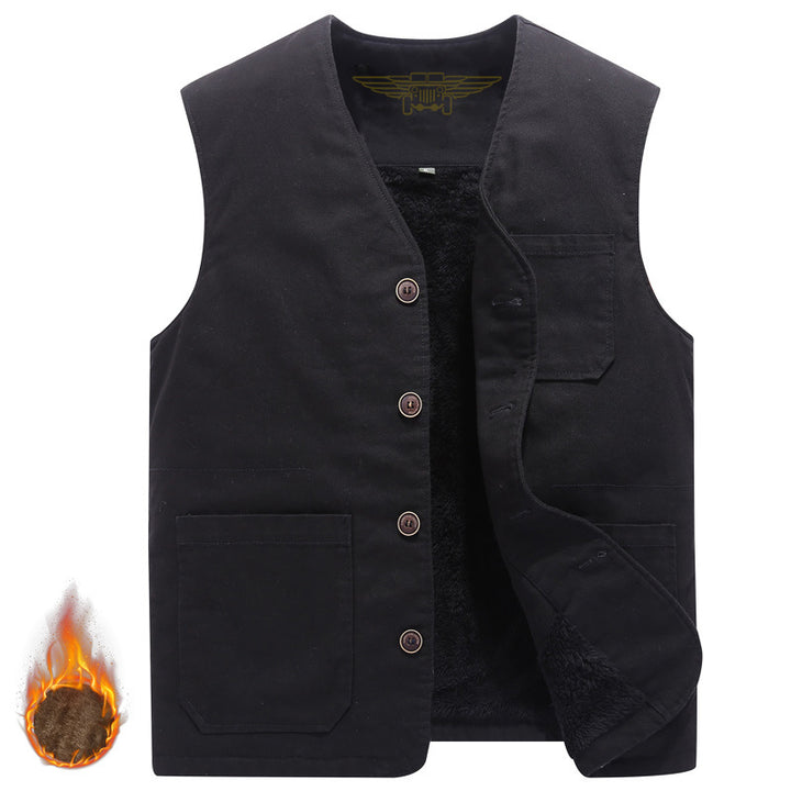 Men's Robust Thermo-Canvas Vest with Warming Teddy Lining and Button Closure Mune Fashion