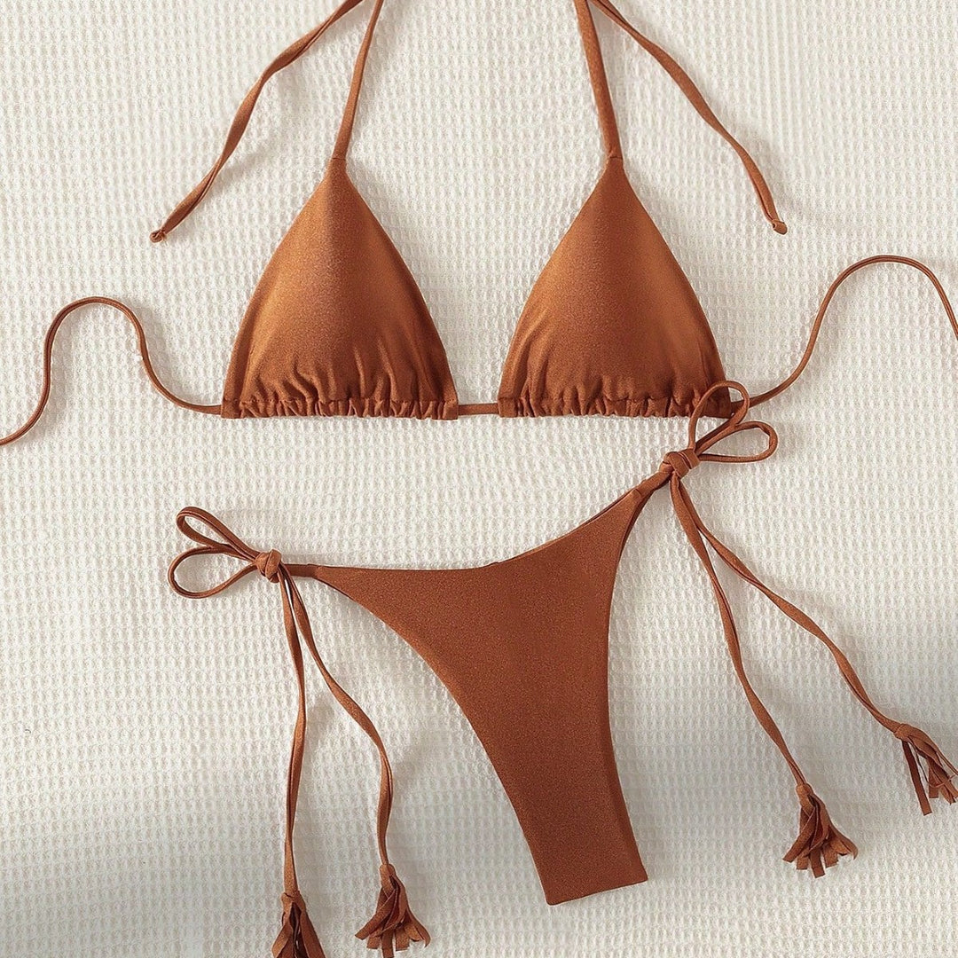 Women's Triangle Bikini with Side Ties and Shiny Surface Mune Fashion