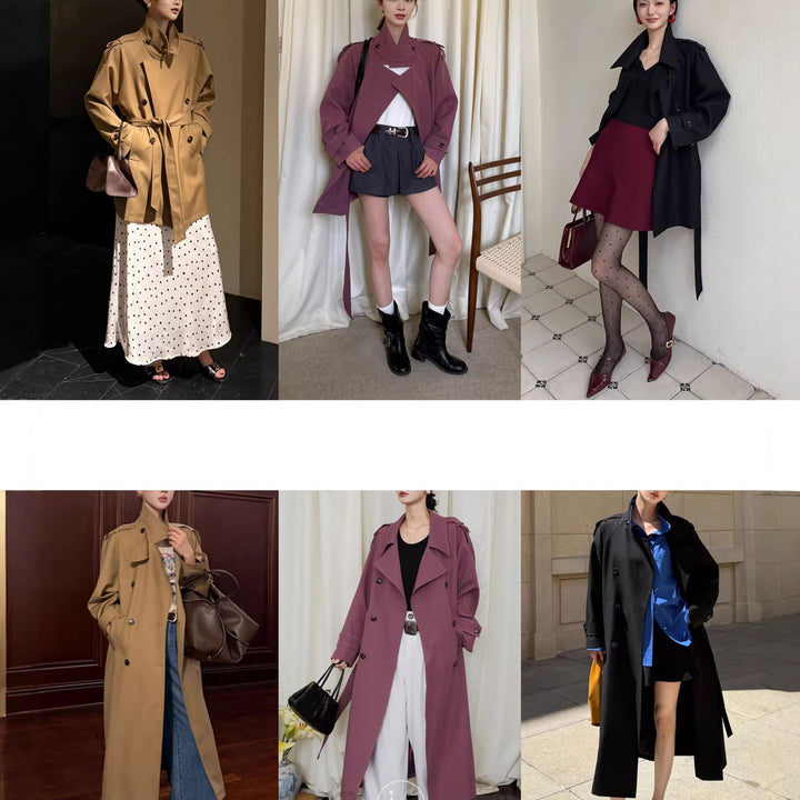 Women Elegant Trench Coat with Waist Belt Mune Fashion