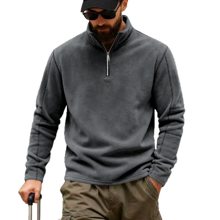 Men's lightweight fleece pullover with half zipper and stand-up collar Mune Fashion