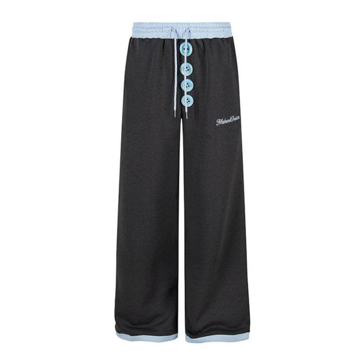 Women Wide Lounge Pants with Decorative Button Placket, High Waist and Drawstring Mune Fashion