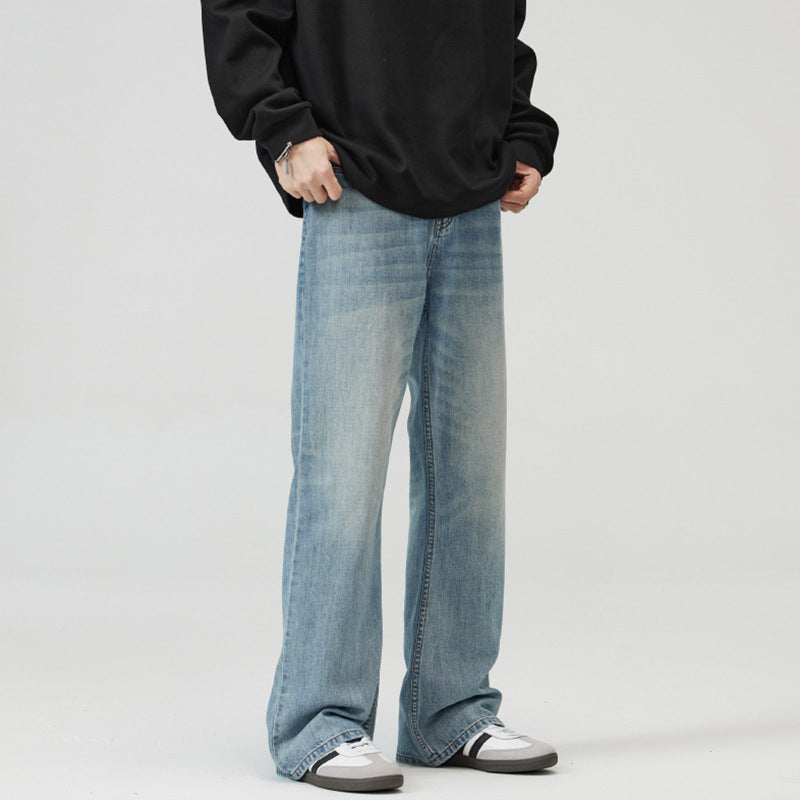 Men's wide washed baggy jeans with flared leg and extended hem Mune Fashion