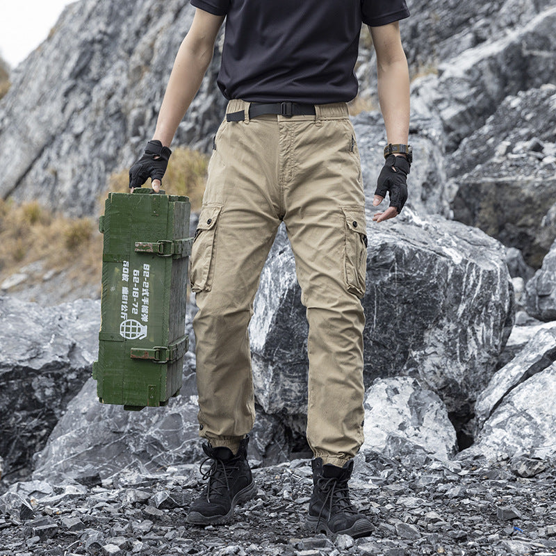 Herren Konisch geschnittene Utility‑Cargohose mit Tunnelzugbund, integriertem Gürtel und Mehrfachtaschen Mune Fashion