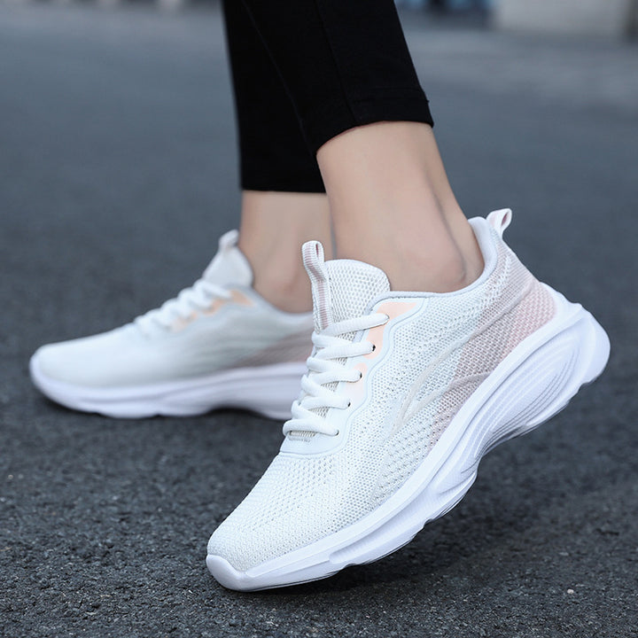 Women’s lightweight mesh knit leisure shoe with seamless upper, ergonomic cushioning sole, and heel pull tab Mune Fashion