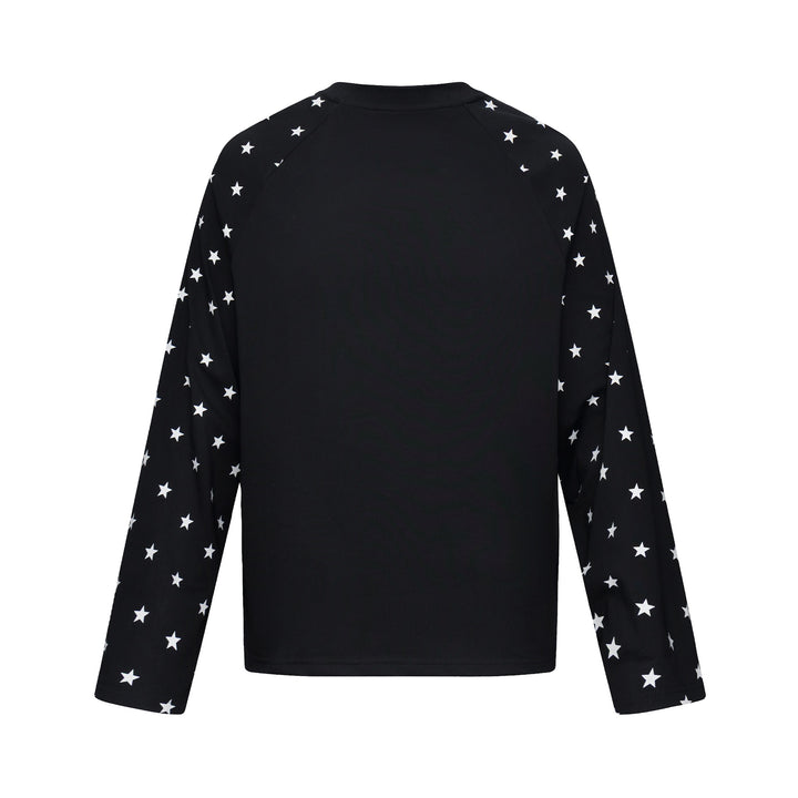 Unisex Long Sleeve Sweatshirt with Raglan Sleeves, Star Print Sleeves and Vintage Graphic Mune Fashion