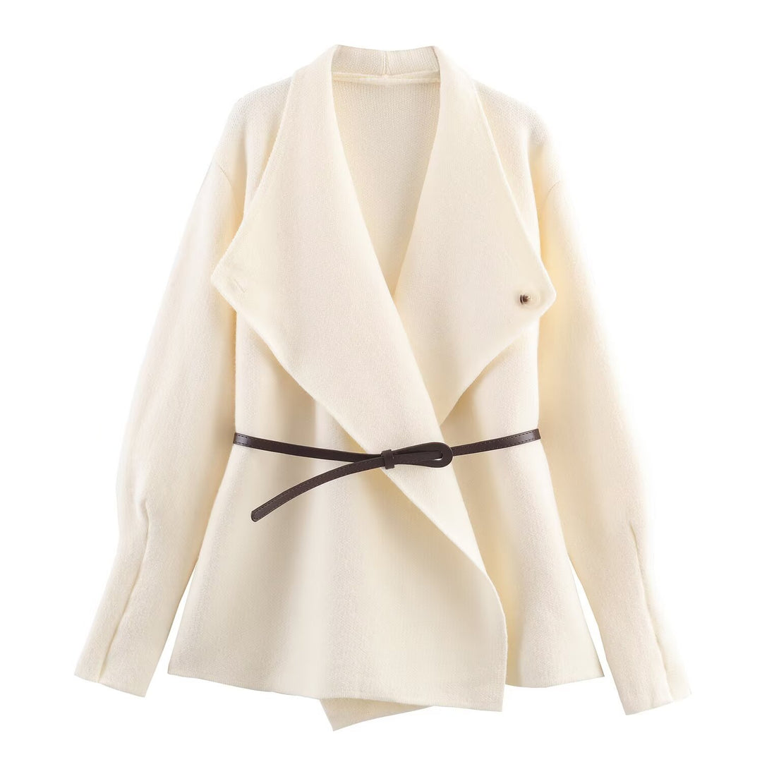 Women’s Wrap Coat with Oversized Shawl Collar and Waist Belt Mune Fashion
