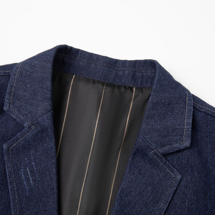 Men's Casual Denim Blazer with Patch Pockets and Light Stretch Mune Fashion