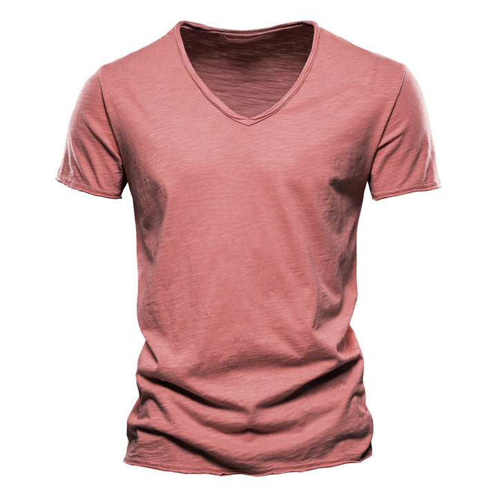 Men's light cotton jersey short-sleeve shirt with V-neck and slim fit Mune Fashion