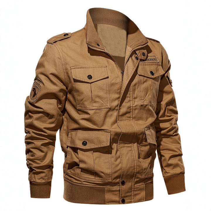 Men's Military-Inspired Canvas Field Jacket with Epaulettes and Multifunctional Pockets Mune Fashion