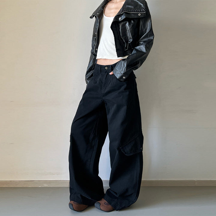Women's Floor-Length Utility Palazzo Pants in Heavy Twill with Side Flap Pockets Mune Fashion
