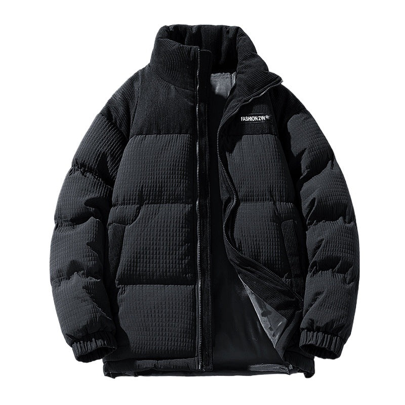 Men's Padded Corduroy-Look Quilted Jacket with High Standing Collar and Thermal Lining Mune Fashion